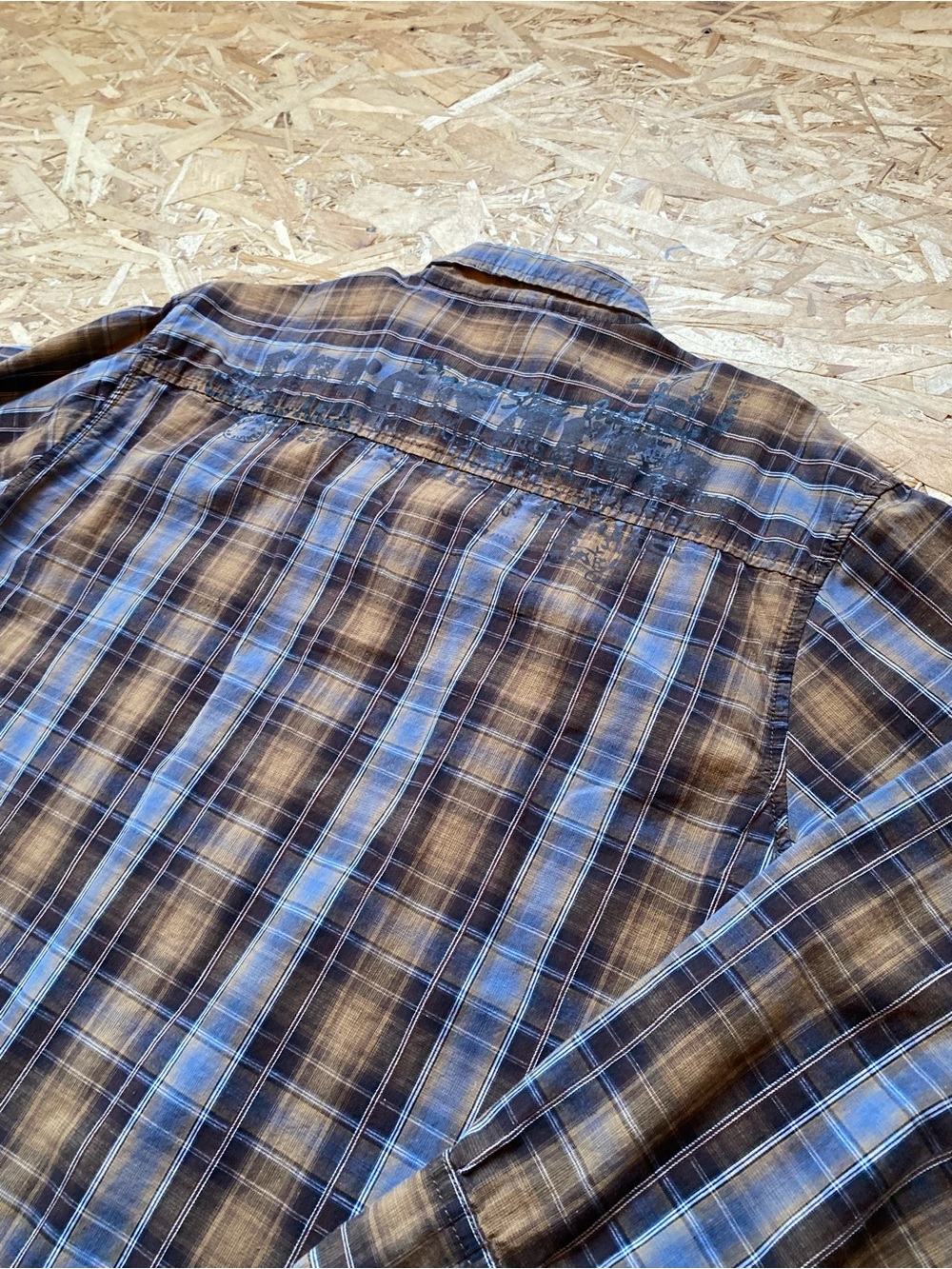 Men's Blue and Brown Burnside Plaid Long-Sleeve Shirt